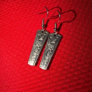 Sterling Silver Floral Bar Drop Earrings - Silver